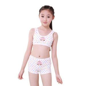 Kids Clothing Puberty Young Girls Cozy Undies Teenagers Cotton Yoga Underwear Set Training Bras Camisole Vest Top+Panties